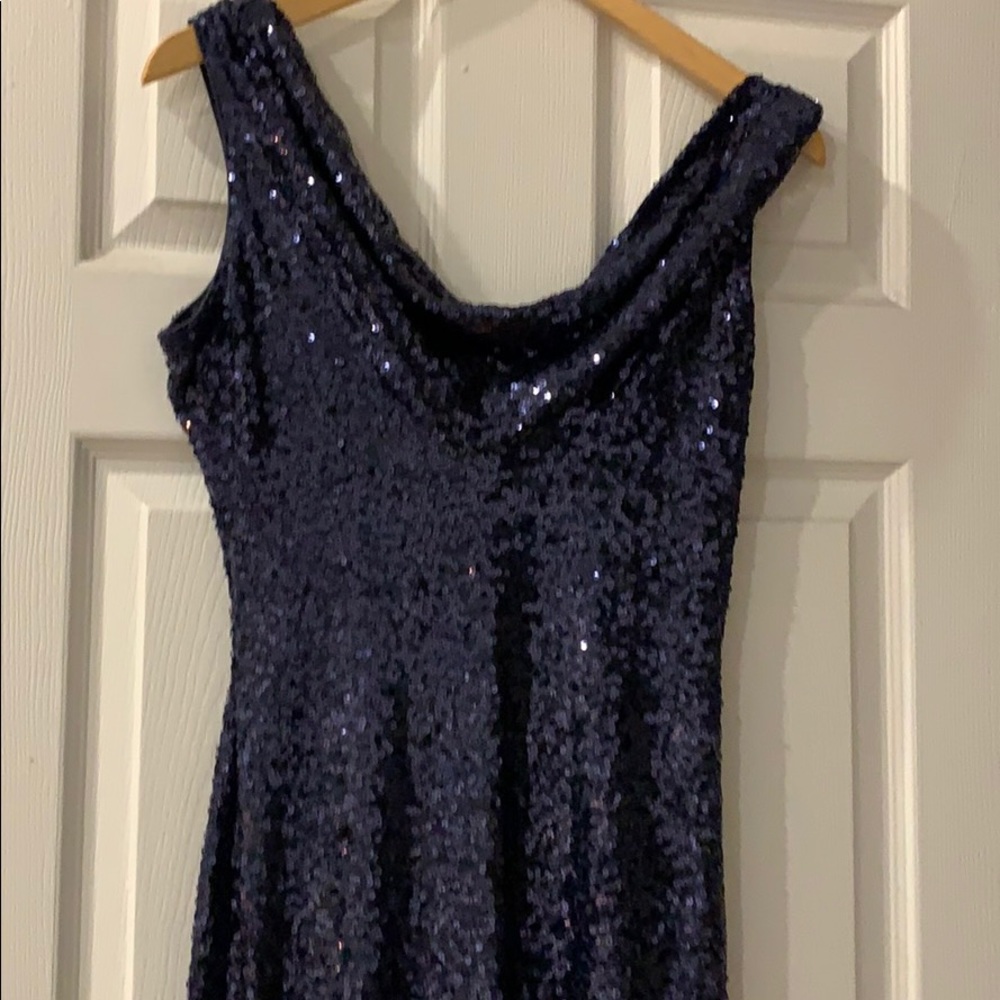 Full Length Navy Sequin Gown - petite